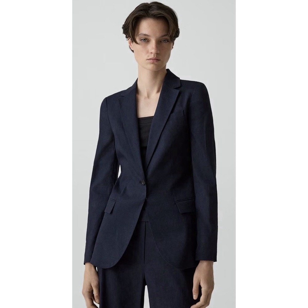 Theory Women's Staple Wool Blend Blazer Sky Blue SZ 8 Career Capsule Office EUC